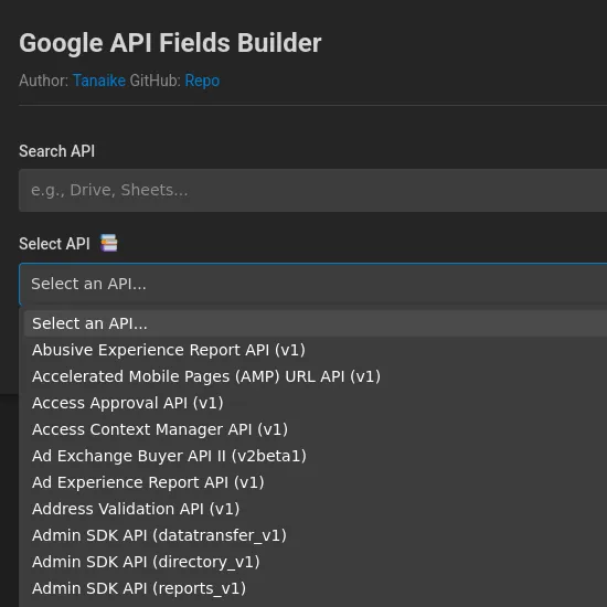 Fields Builder For Google APIs